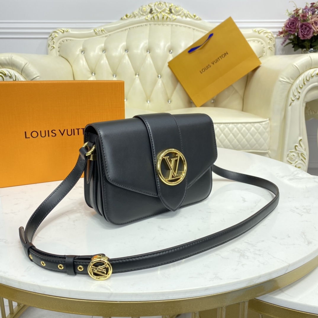 Louis Vuitton LV PONT 9 SOFT Smooth calfskin Shoudler Bag M55948 Black